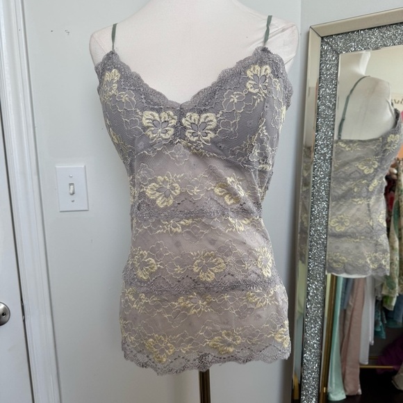 Y2K costa Blanca Lace Trim Camisole Top butter yellow coquette fairy summer xl - Picture 3 of 5